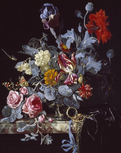 A Vase of Flowers with a Watch by Willem van Aelst